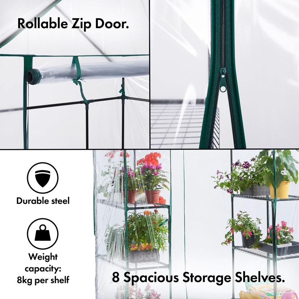 image 1 of VonHaus Walk In Greenhouse with 6 Shelves & PVC Cover
