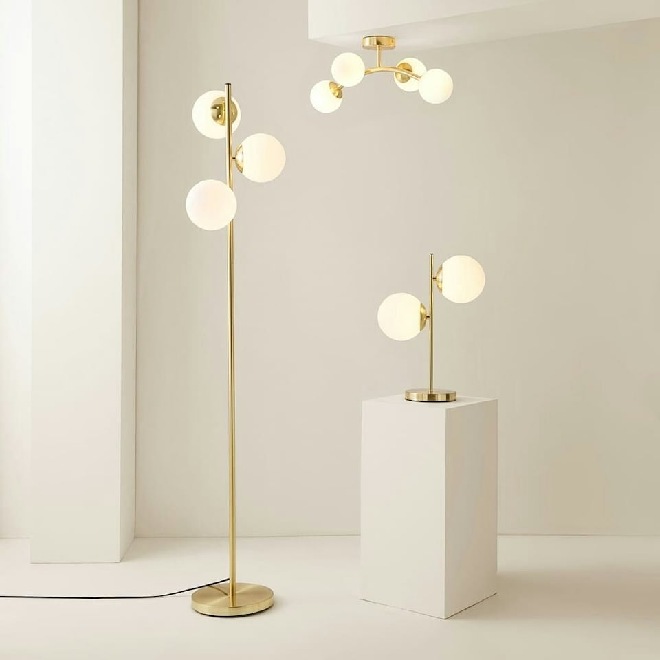image 1 of ValueLights Jas Gold 4 Way Ceiling Light with Opal White Frosted Glass Globe Shades | Gold