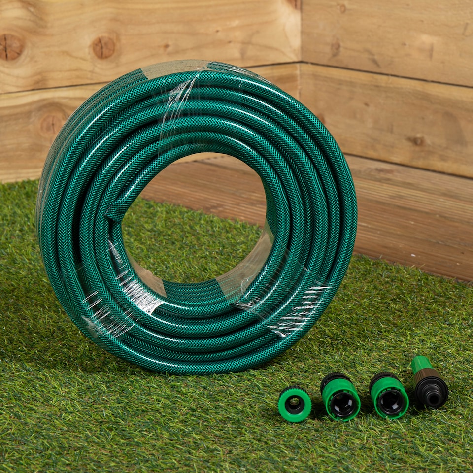 image 1 of 30m Reinforced Garden Hose Pipe / Hosepipe in Green with Fittings | Green | Green