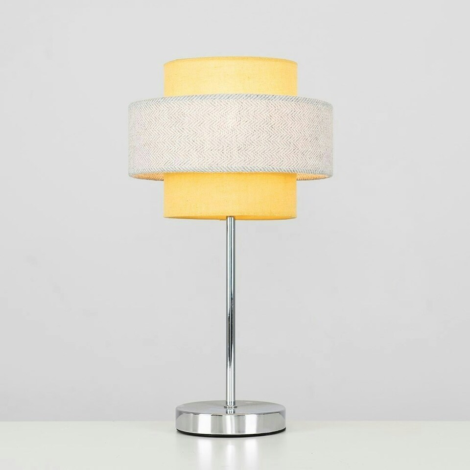 image 1 of ValueLights Weaver Chrome Touch Table Lamp Mustard & Grey Shade & Bulb Multi