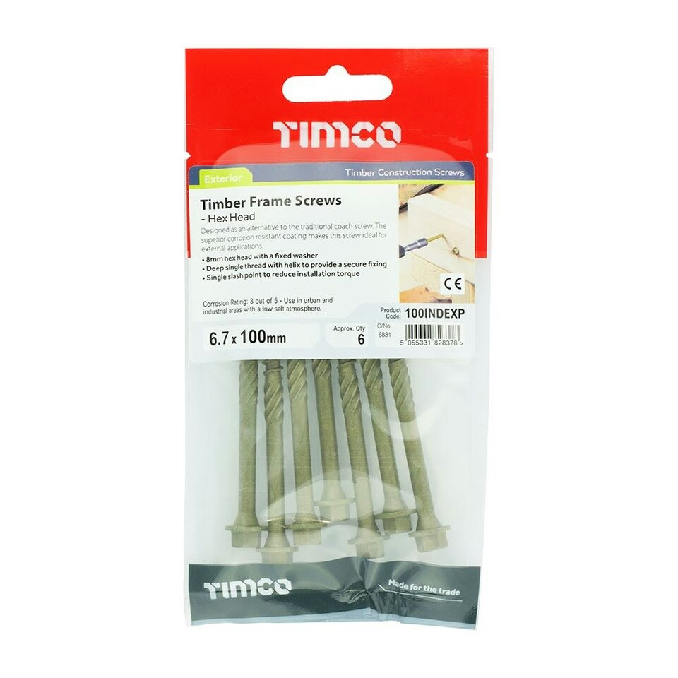 image 1 of Timco - Timber Screws - Hex Head - Exterior - Green (Size 6.7 x 100 - 6 Pieces)