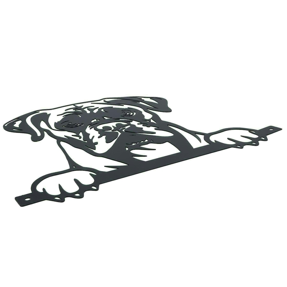 image 1 of Black Metal Peeking Boxer Silhouette with Fixing Plate Garden Ornament Gift