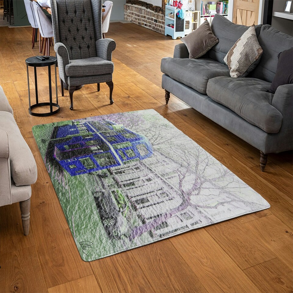 image 1 of London bus Behind blue (Rug) Blue | XL: 160x230cm