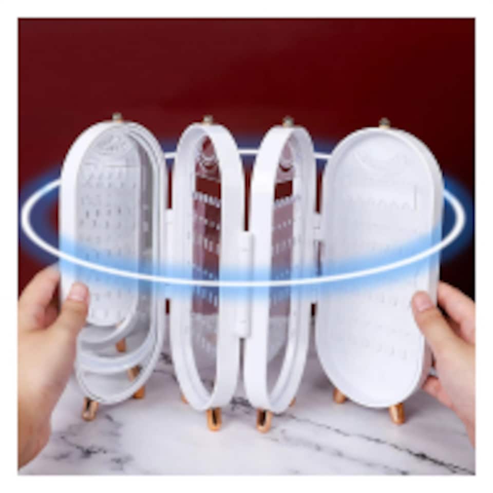 image 1 of 4-Tier Jewelry Organizer Box with Mirror – Earring & Ring Storage