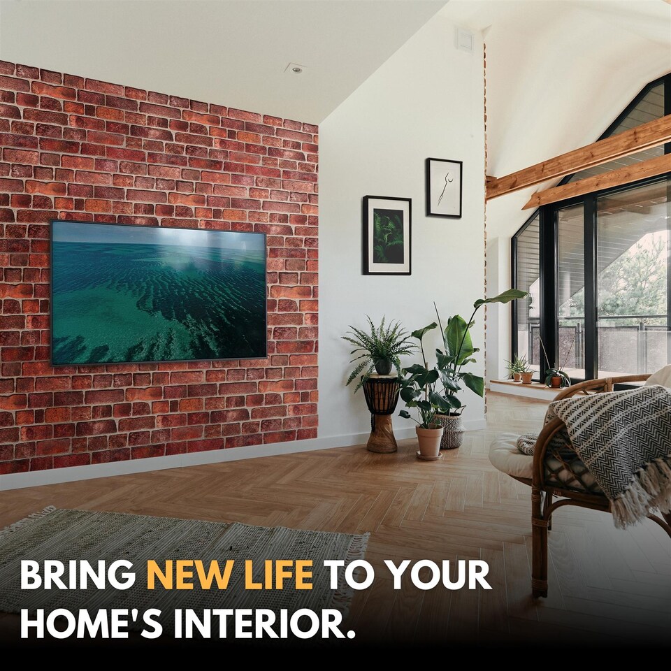 image 1 of NOVECRAFTO Red Brick Effect 3D Wall Panels (96cm x 48cm) DIY PVC Plastic Cladding Panels
