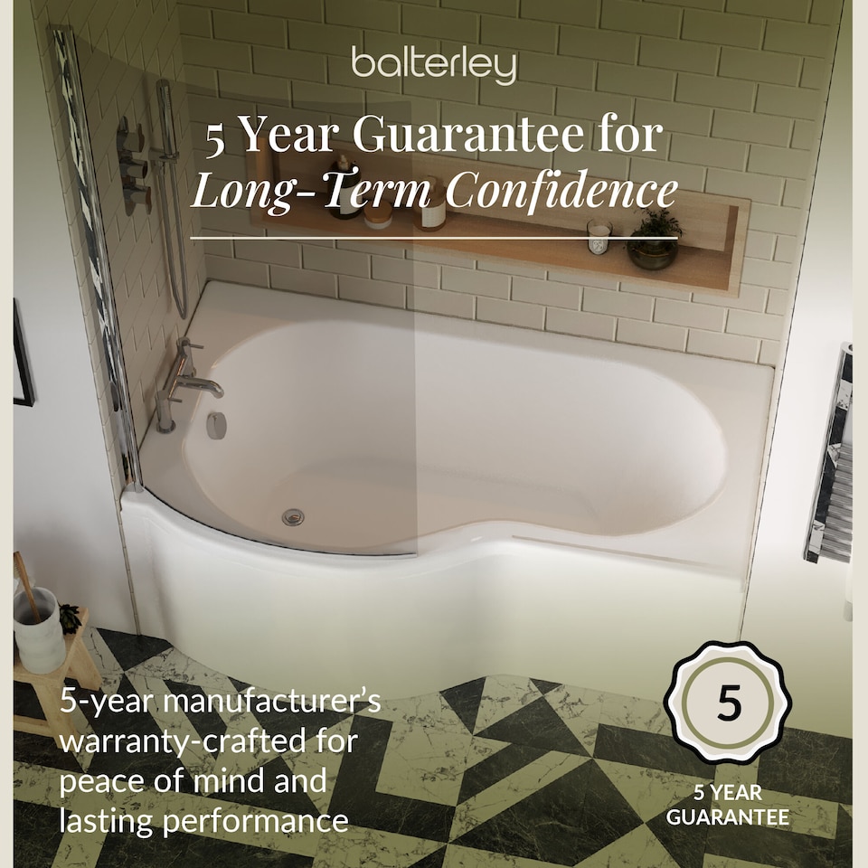 image 1 of 1500 mm Left Hand P Shape Square Shower Bath Screen Front Panel White | White | White | 1500 x 850 x 415mm