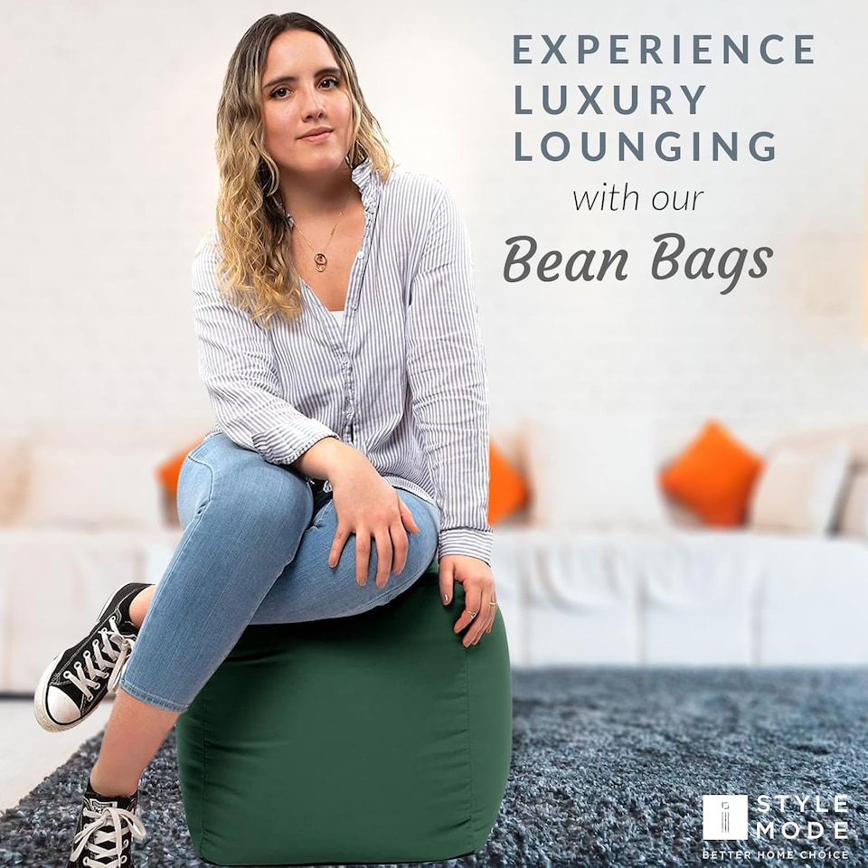 image 1 of Outdoor Bean Bag Footstool Pouffe Water-Resistant 40x40cm | Bottle Green