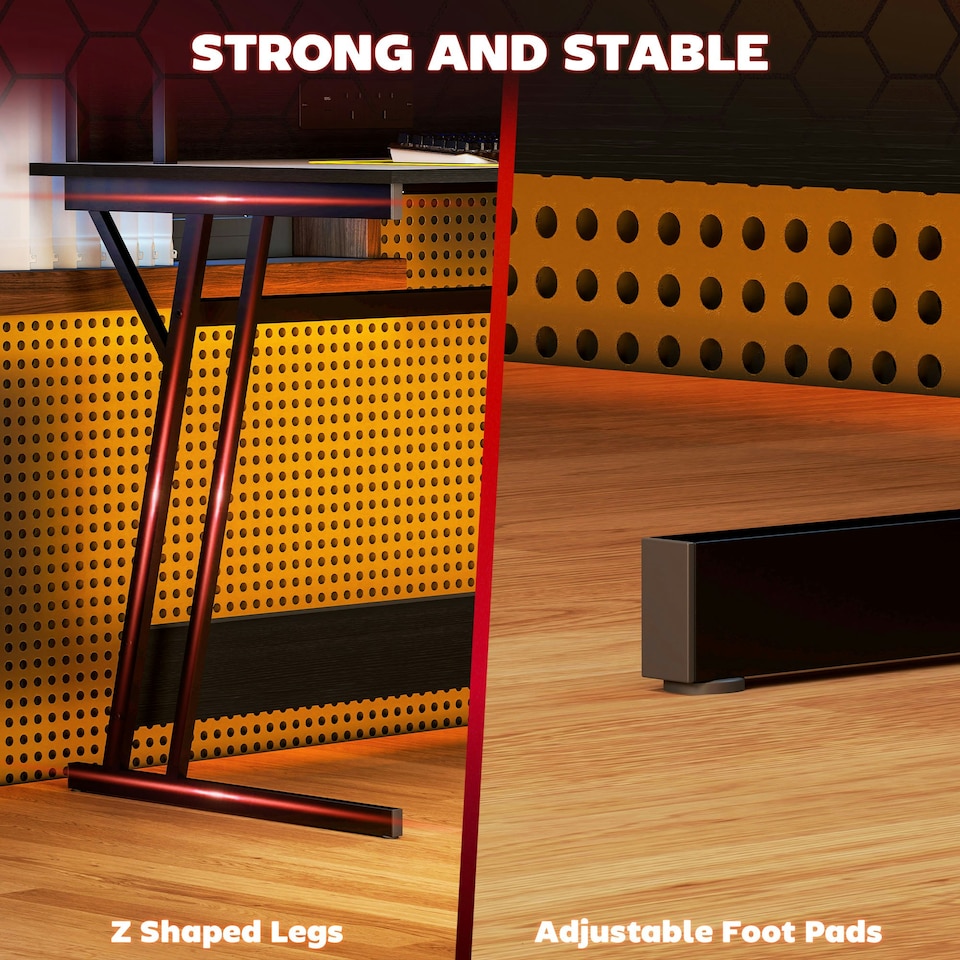 image 1 of HOMCOM LED Gaming Desk with Power Outlets and Monitor Stand 100 x 60cm Black