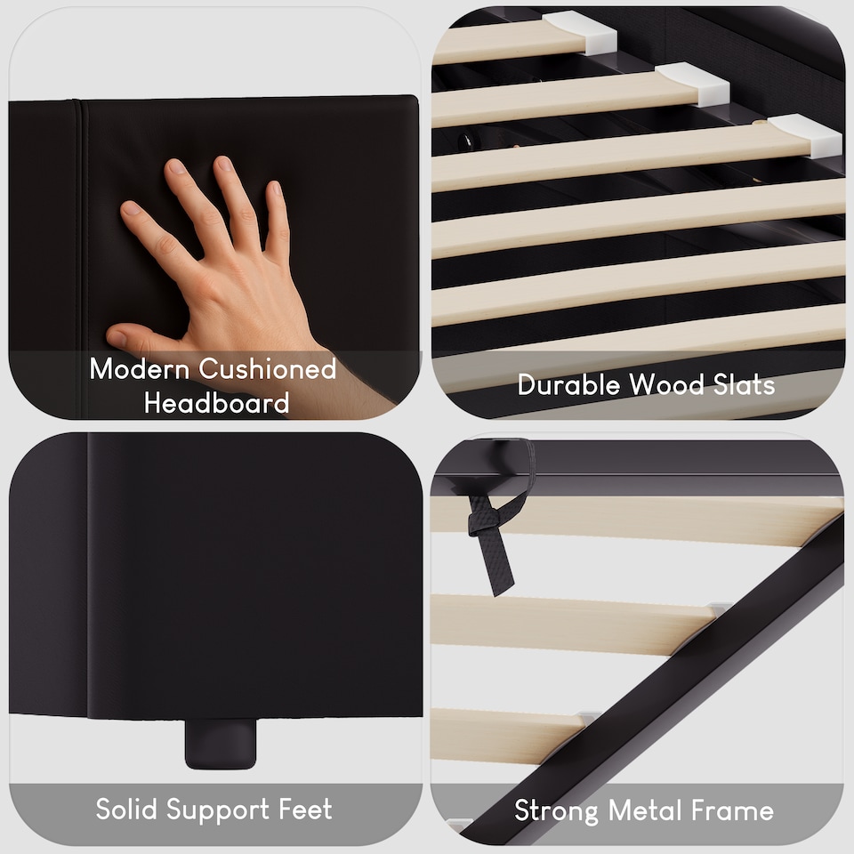 image 1 of Vida Designs Lisbon 4ft Small Double Size Ottoman Bed Storage Faux Leather, Black, 120 x 190cm