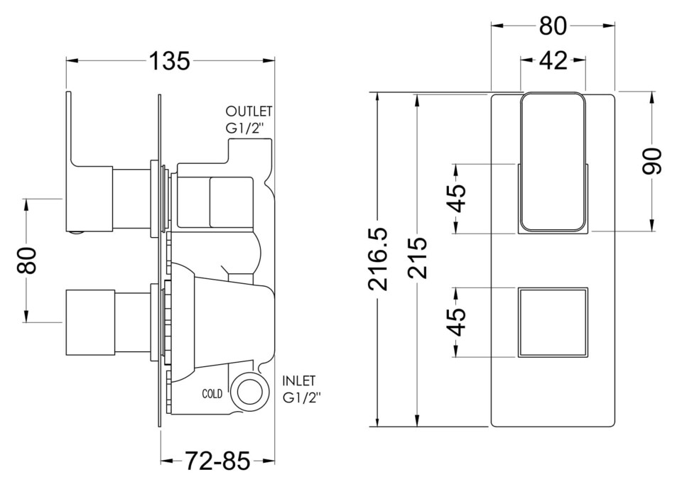 image 1 of Balterley Empire 1 Outlet Concealed Shower Valve Thermostatic Square | Copper | Brushed Brass | 1