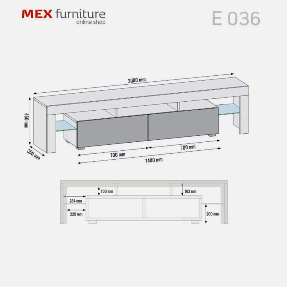 image 1 of TV Unit 200cm White Gloss Doors White Matt Frame Modern Media Cabinet | White | One Size | 1