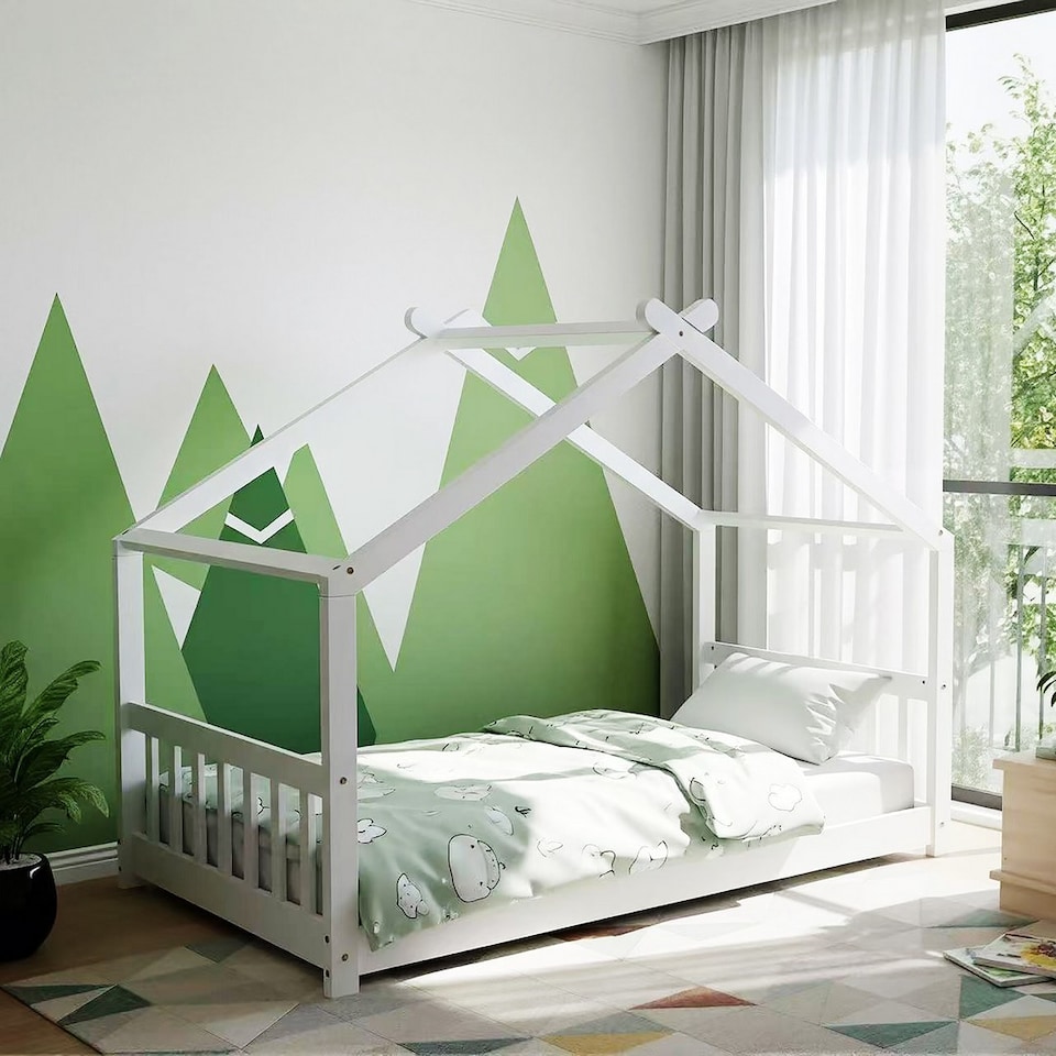 image 1 of Jinsen Single Cottage Bed - Wood - L200 x W95 x H129 cm - White