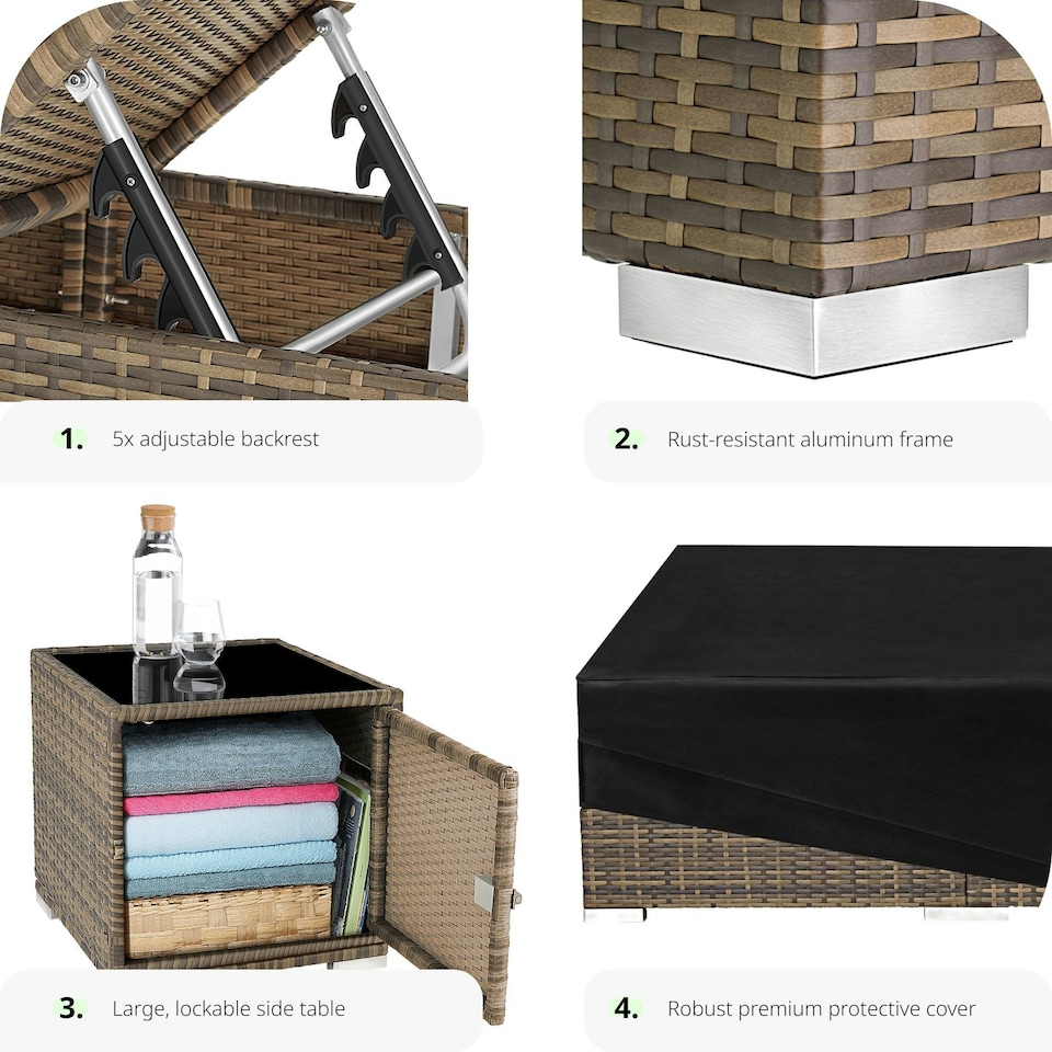 image 1 of Sun Lounger Set - 2 loungers, 1 side table, aluminium frame, adjustable backrest, rain cover Brown | Nature