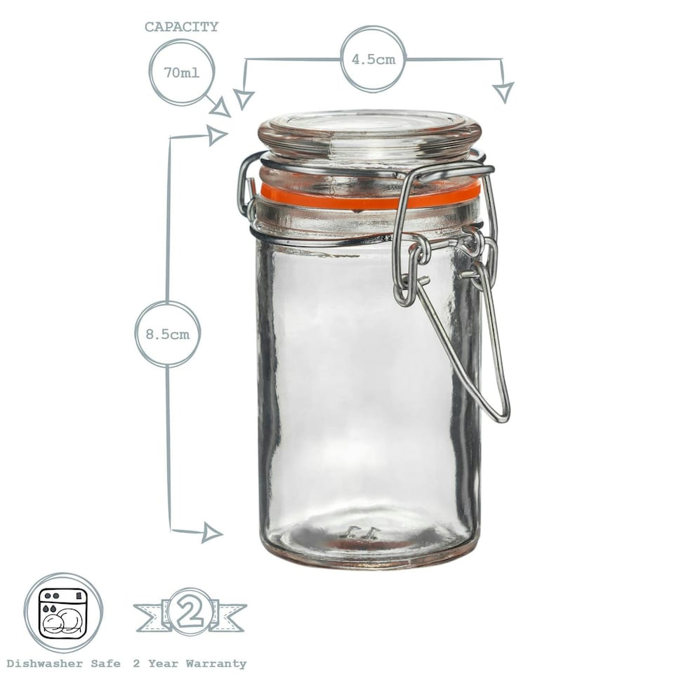 image 1 of Argon Tableware Glass Storage Jars - 70ml - Orange Seal - Pack of 6