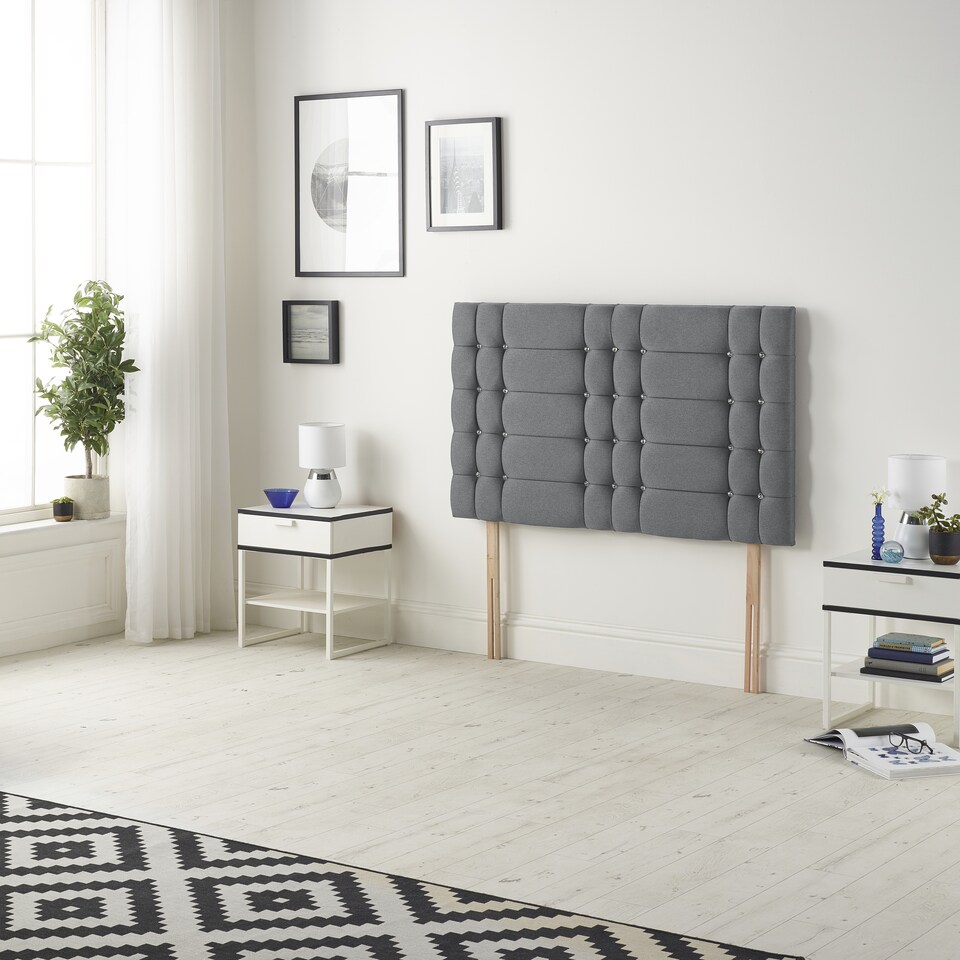 image 1 of Astoria Divan Bed Base with 30 Inch Diamonte Button Headboard Plush Velvet | Grey | Charcoal | Single