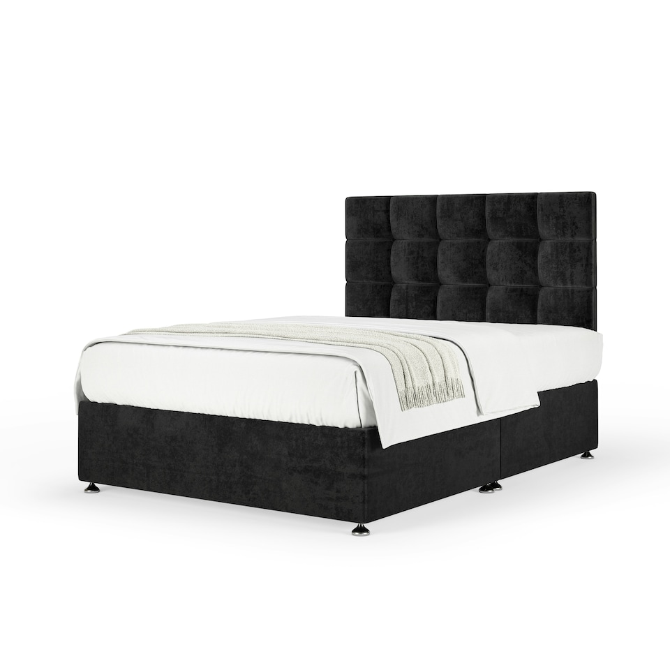image 1 of Signature Platinum 2000 Pocket Sprung Black Naples Velvet Divan Set And Pearl Headboard Small Double