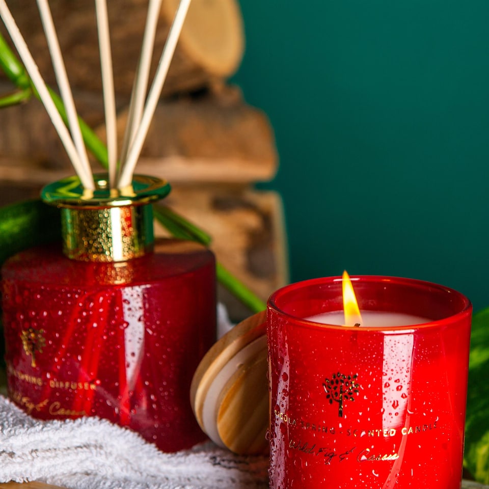 image 1 of Nicola Spring Scented Candle & Reed Diffuser Set - 130g - Wild Fig & Cassis | Red | Red