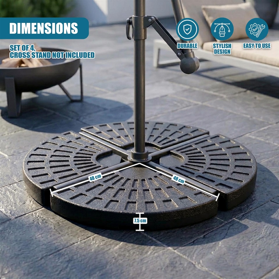 image 1 of GEEZY Round Parasol Base Set of 4 Heavy Duty Weights for Cantilever Umbrella Stands Patio