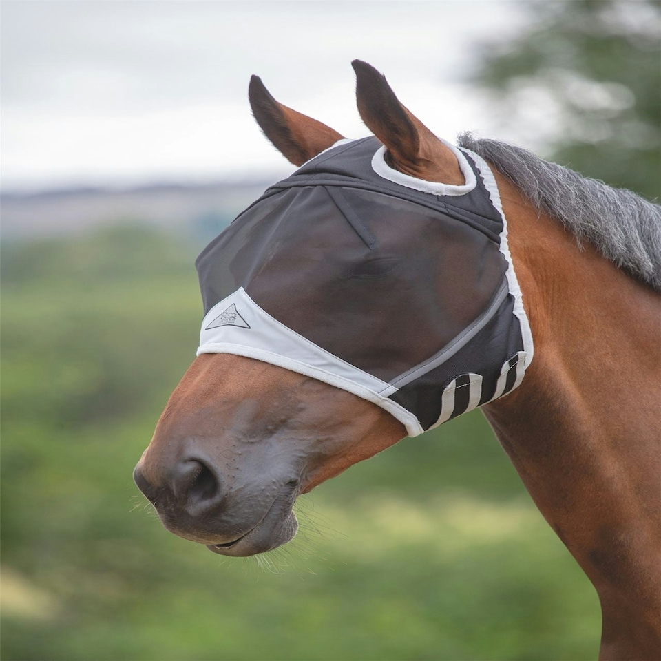 image 1 of Shires Fine Mesh Fly Mask With Ear Hole Blue | Spony
