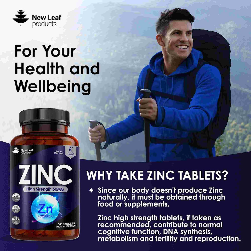 image 1 of Zinc Tablets 50mg 365 Vegan Zinc Supplements High Strength