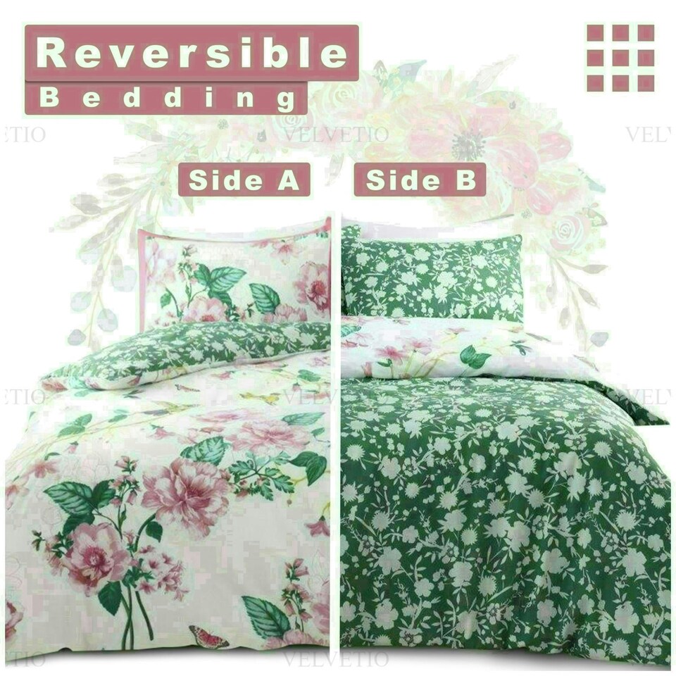 image 1 of Delsie Floral Printed Duvet Cover Set Reversible Polycotton Beddings Multi | Double