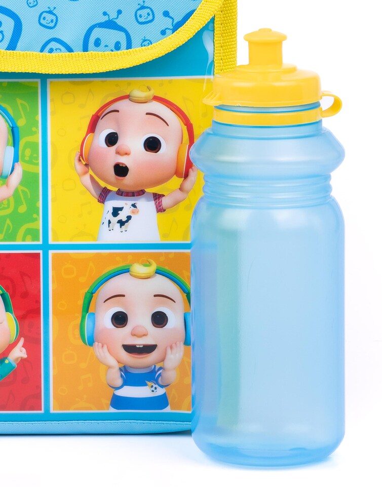 image 1 of CoComelon Lunch Box 3 Piece Set for Kids | Boys Girls Blue Yellow JJ Insulated Bag, Water Bottle & Snack Pot Merchandise