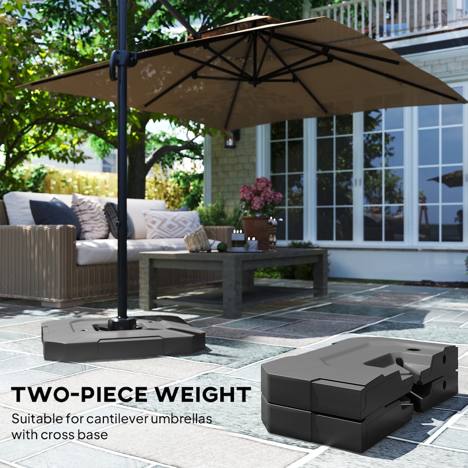 image 1 of Outsunny Umbrella Weights for Cantilever Parasol, 2 PCS Parasol Base Weights | Black | Black | 101L x 101W x 12H cm