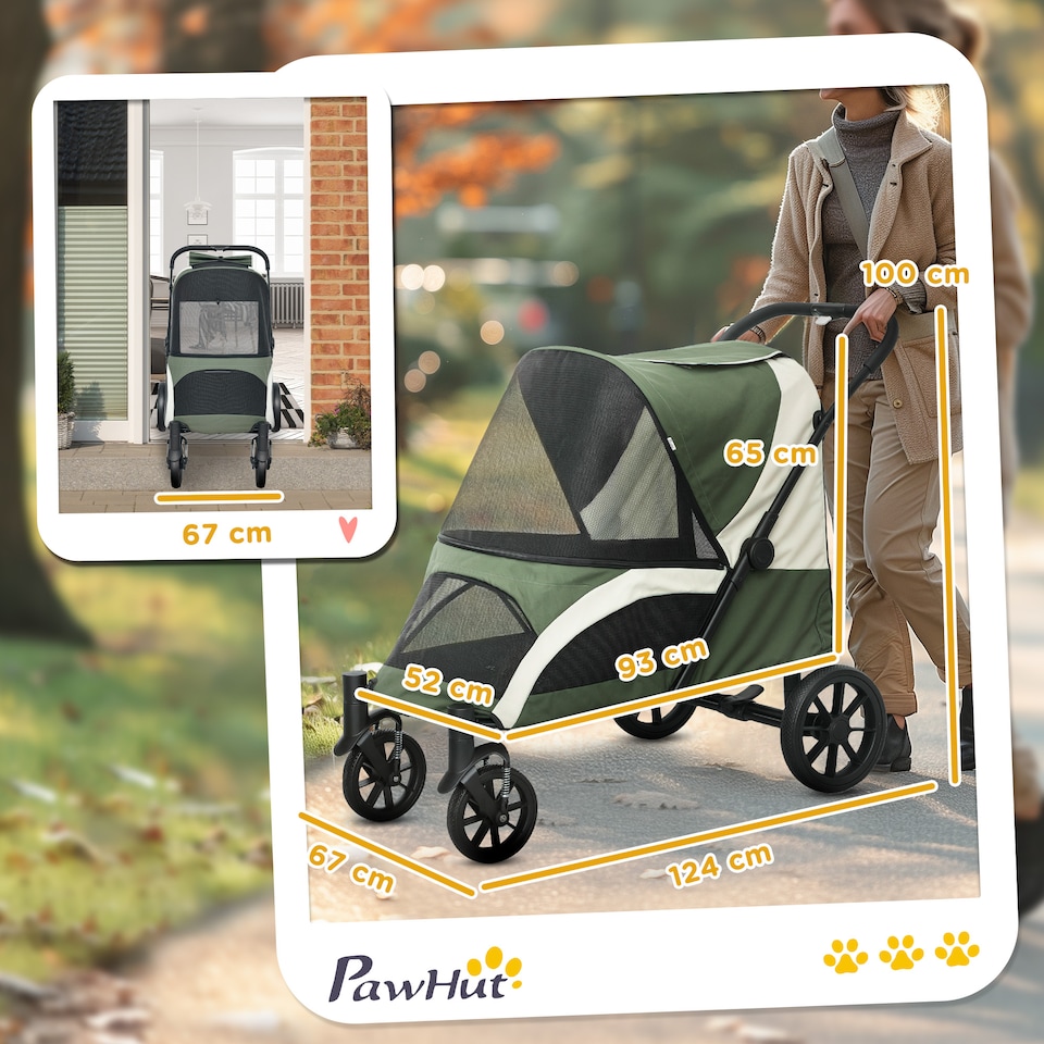 image 1 of PawHut Foldable Pet Stroller for Medium Dogs, Dark Green