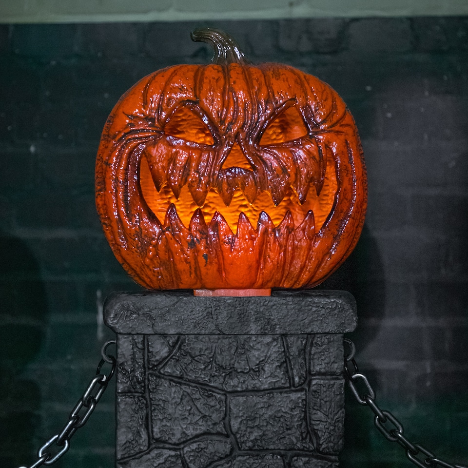 image 1 of Pack of 2: 1.2m x 91cm Battery Powered Light up Halloween Pumpkin Fence with LEDs