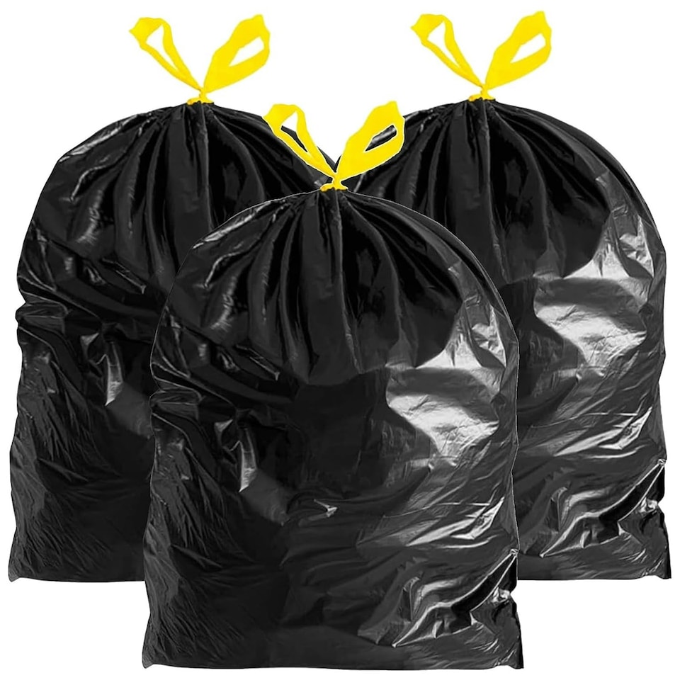 image 1 of 100 x 120L Drawstring Bags (2 Rolls of 50) With Easy Tie Top Handle Black