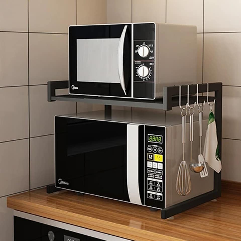 image 1 of Living and Home 1 Tier Expandable Microwave Oven Rack | Black | 1 Tier