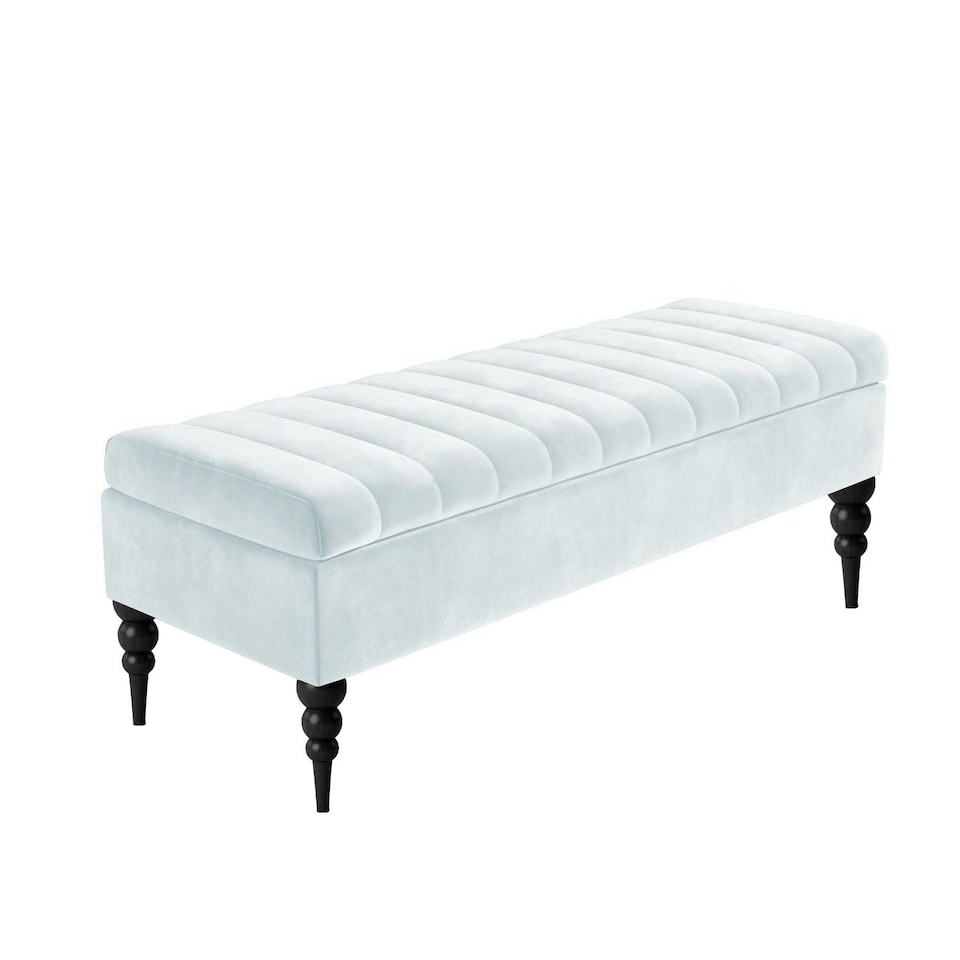 image 1 of 120cm Sierra Striped Ottoman Storage Bench with Black Turned Wooden Legs - White Plush Velvet Upholstered Shoes Bench