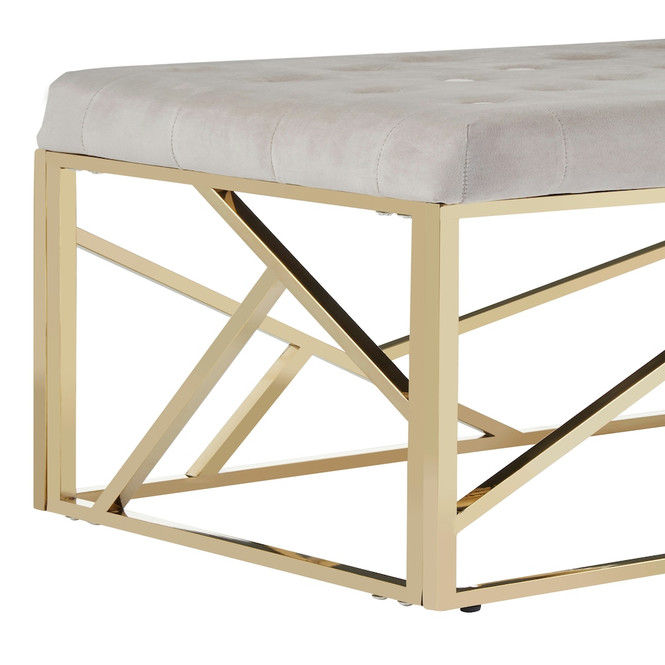 image 1 of Interiors by Premier Mink Velvet Gold Bench, Tufted Velvet Upholstered Bench With Gold Finish Frame, Geometric Bedroom Bench Brown