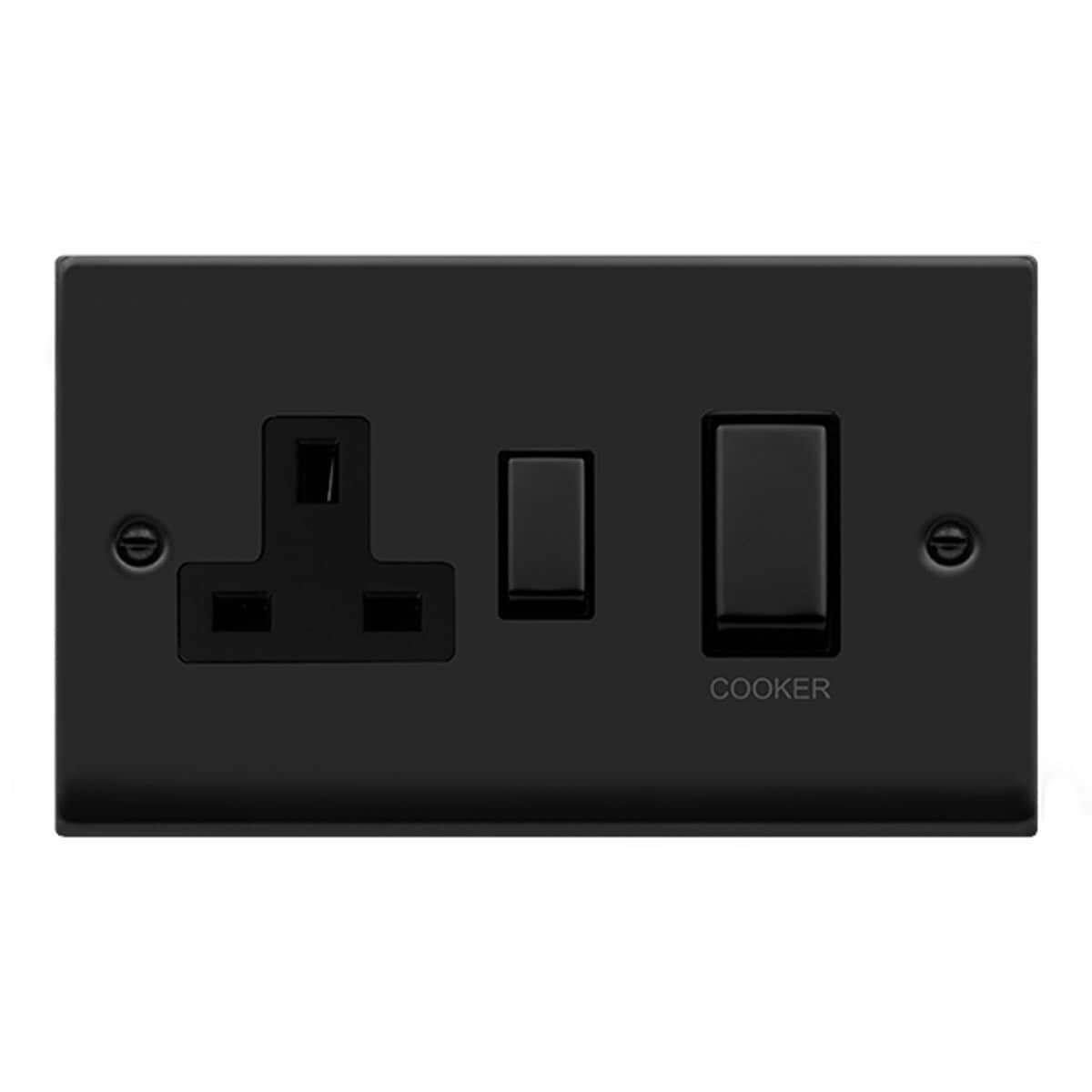 SE HOME Matt Black Cooker Control Ingot 45A With 13A Switched Plug Socket Black Matt Black