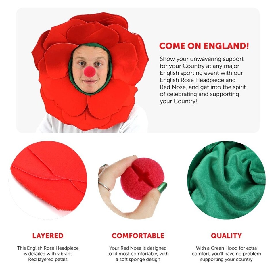 image 1 of Pack of 1 English Rose Hat & Red Nose Red | One Size