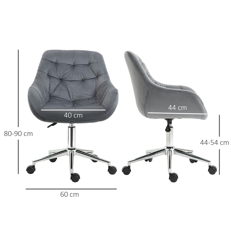 image 1 of Vinsetto Velvet Home Office Chair Desk Chair with Adjustable Height, Dark Grey