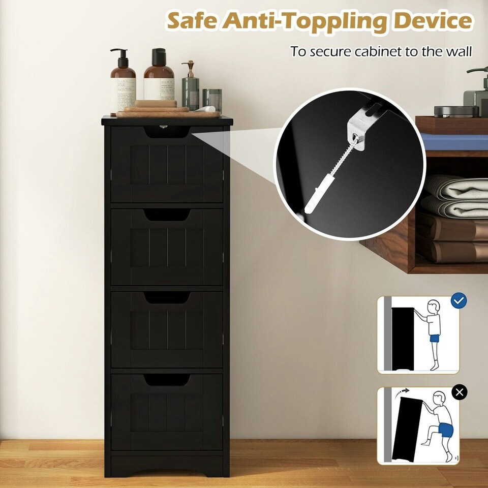 image 1 of COSTWAY Bathroom Storage Cabinet Storage Organizer Black Grey