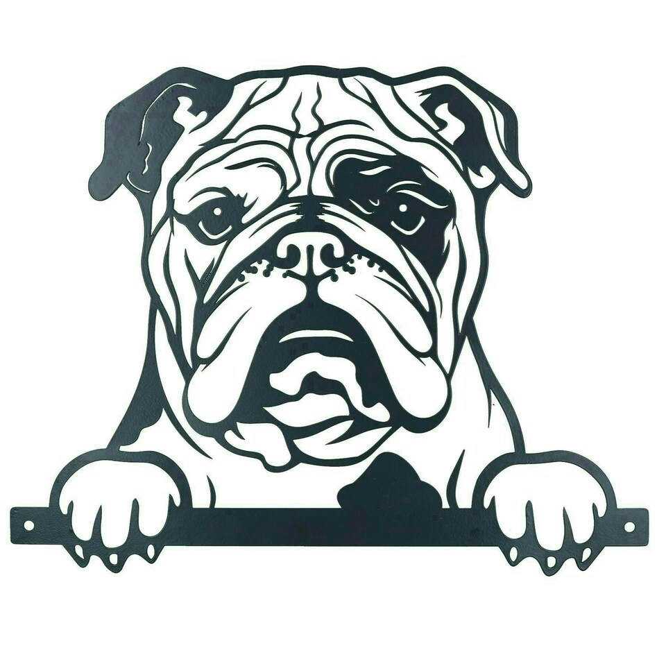 image 1 of Black Metal Peeking Bulldog Silhouette with Fixing Plate Garden Ornament Gift