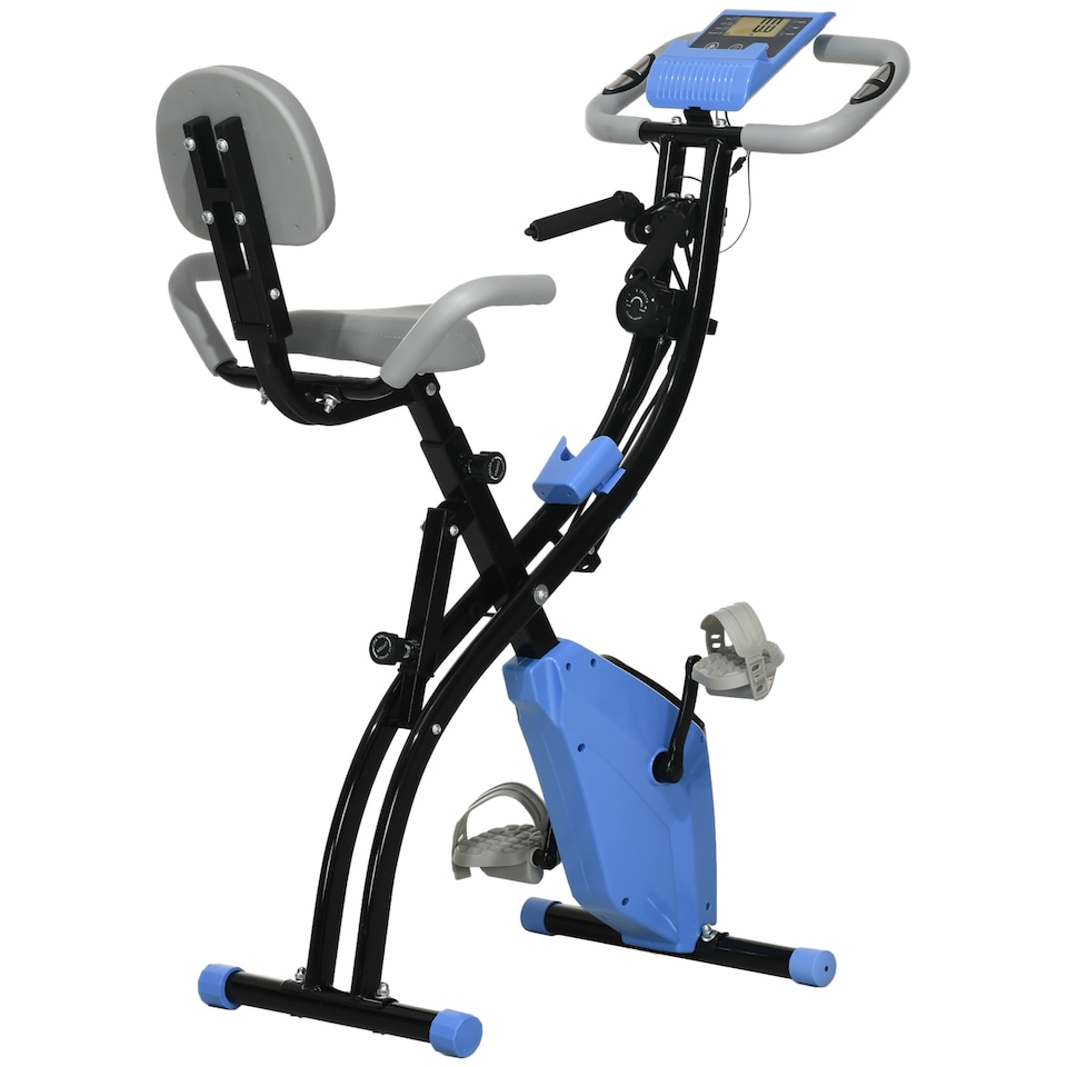 image 1 of HOMCOM 2-In-1 Folding Exercise Bike with 8-Level Magnetic Resistance Blue