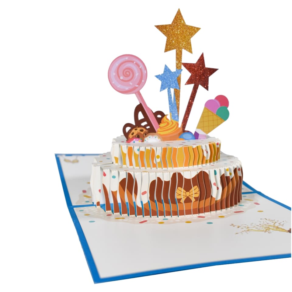 image 1 of Blue Cake and Sprinkles Design 3D Pop Up Birthday Card