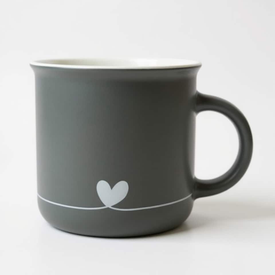 image 1 of Heart Design Ceramic Coffee Mug Set 400m | Grey | Grey with Yours & Mine Text | 400ml | 1