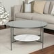 image 4 of 2 Tier Round Faux Marble Glass Coffee Table Heavy Duty Black
