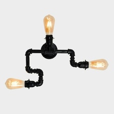 ValueLights Industrial Steampunk Style 3 Way Satin Black Staggered Pipework Ceiling Light