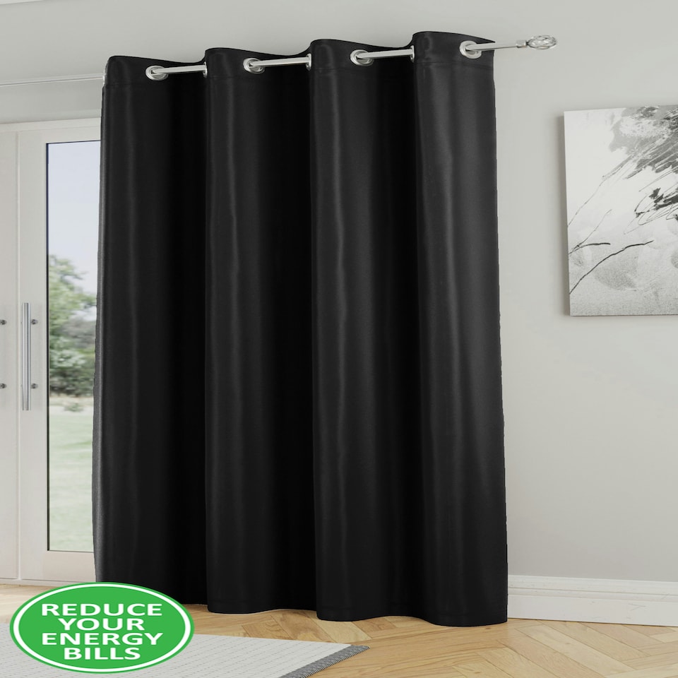 image 1 of Supersoft Black Single Door Curtain 66 x 84 inch (168 x 214 cm) Room Darkening Eyelet Thermal Noise Reducing Single Door Curtain