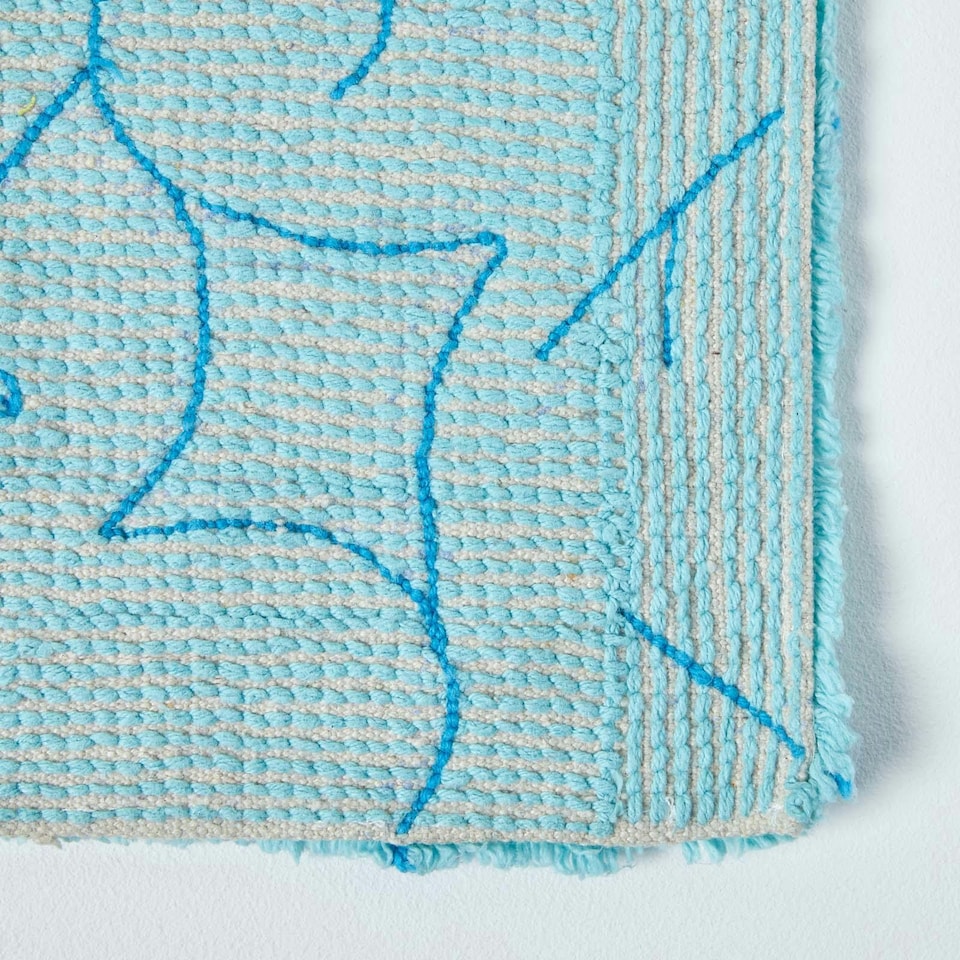 image 1 of Homescapes Blue Damask Cotton Bath Mat