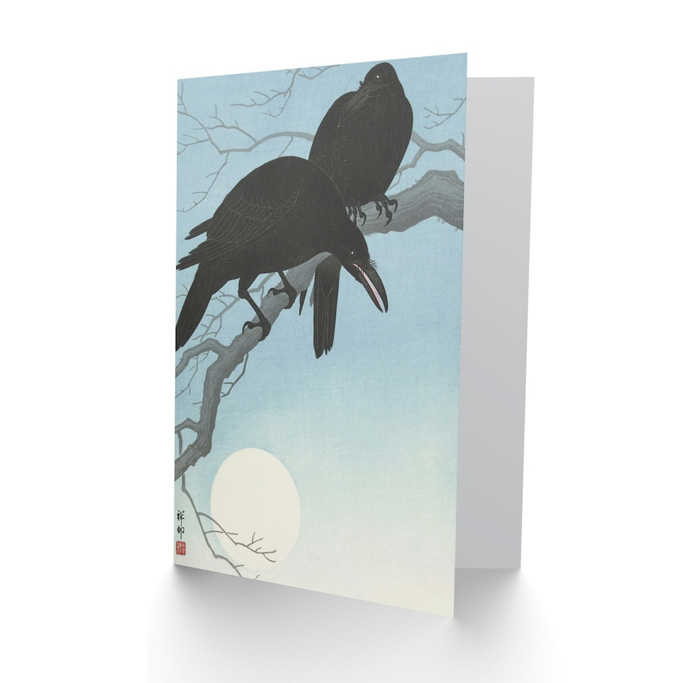 image 1 of Ohara Koson Two Crows On Tree Branch Japanese Art Animal Greeting Card