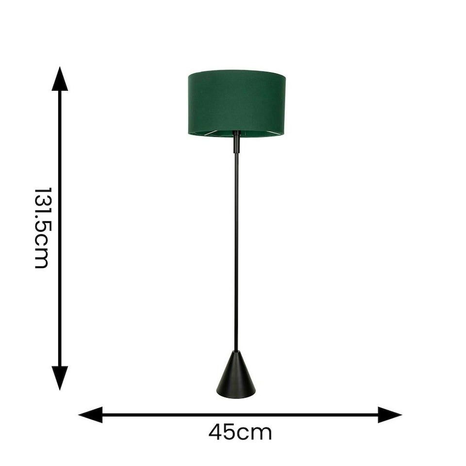image 1 of ValueLights Mitch Forest Green Drum Lamp Shade Black Wood Stem Triangle Floor Lamp with Bulb Black