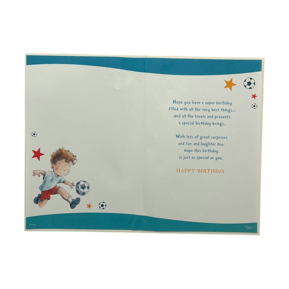 image 1 of Nephew Age 5 Juvenile Boy Playing Football Birthday Card with Badge