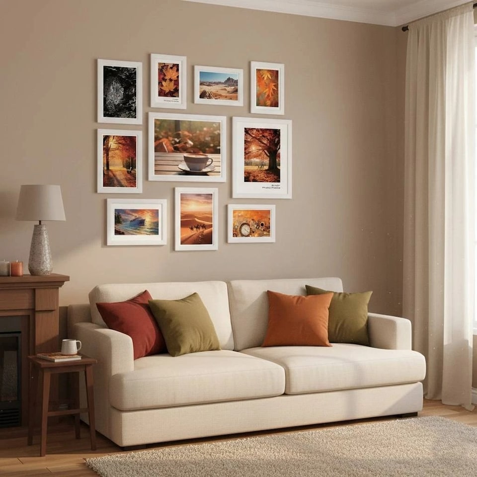 image 1 of 10 Pc Modern Photo Frame Set Wall Mountable and Freestanding Gallery | White | White | Not provided