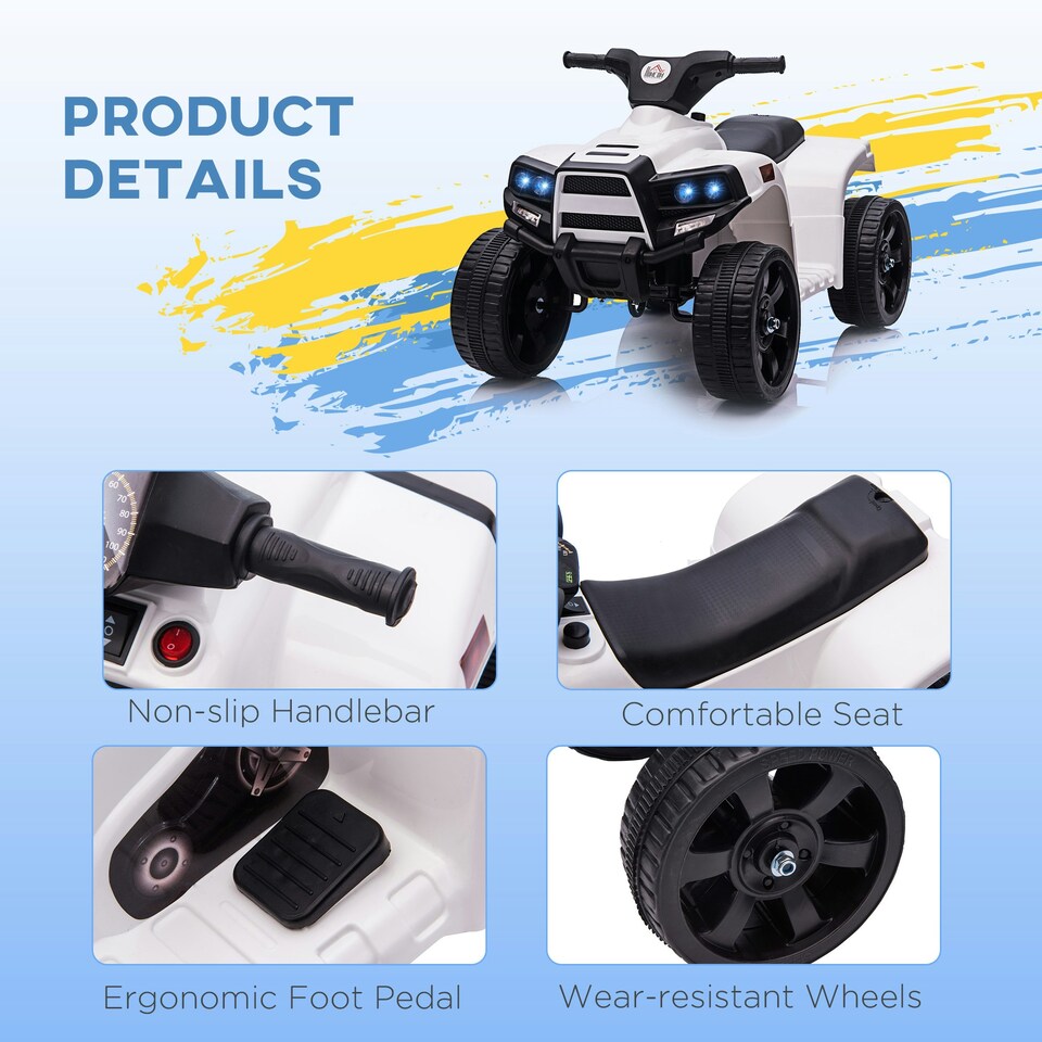 image 1 of HOMCOM 6 V Kids Ride on Cars Electric ATV for 18-36 months Toddlers White+Black